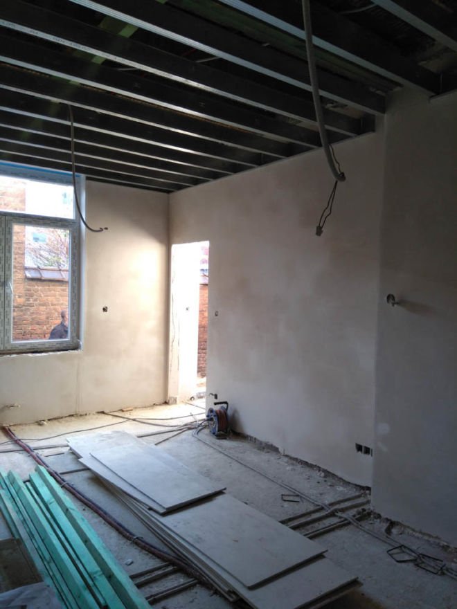 Cloison faux plafond, menuiserie, revêtement